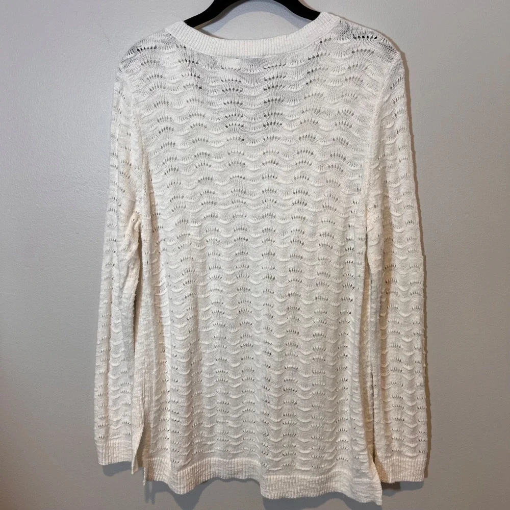 Talbots Womens Pointelle Lightweight Open Knit Sweater White‎ Cottagecore Medium